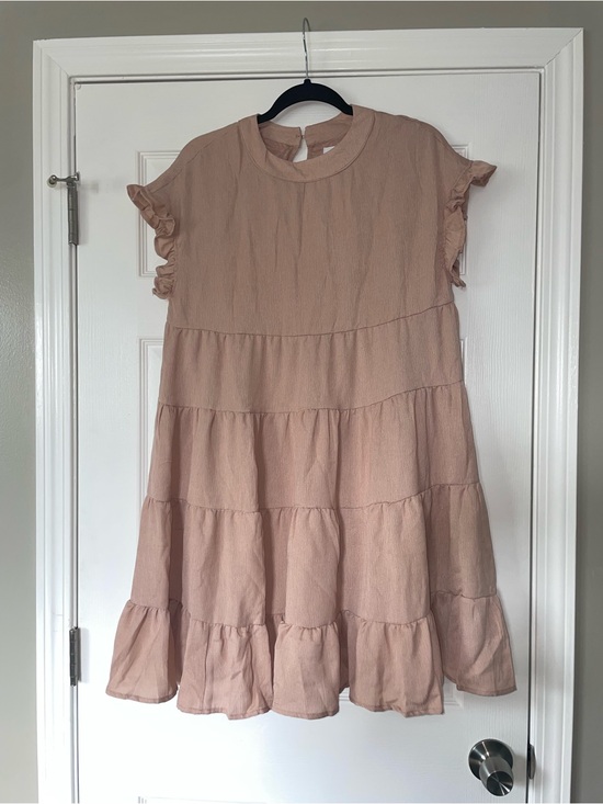 Foteisy Dresses & Skirts - Tiered Ruffle Short-Sleeve Mini Dress - Blush